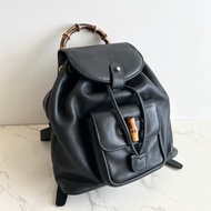 絕版古董包 Gucci中古竹節黑色皮革後背包 背囊 雙肩包 復古包
