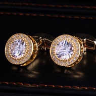 XH Hunting Golden, round Dazzling Crystal Cufflinks French Shirt Cufflinks Business Formal Wear Cuff