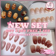 🎀2025 Set 10pcs Kuku Palsu Cat‑Eye Buatan Tangan Reka Bentuk Baru Alat Percuma Kuku Cantik Fake Nail