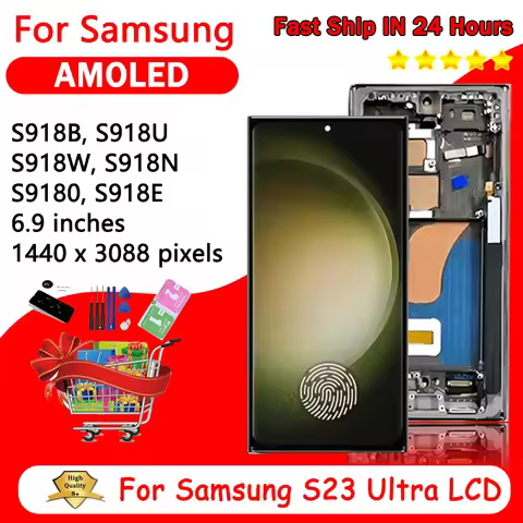 AMOLED For Samsung S23 Ultra S918E S918B S918U S918N LCD S23Ultra Display With Frame Touch Screen Di