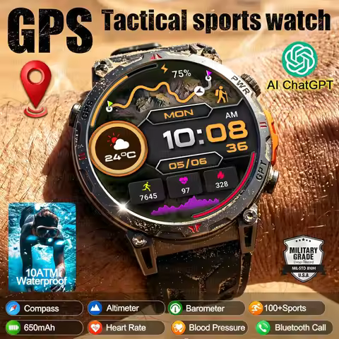 2026 New AI ChatGPT Military GPS Tactics SmartWatch Men 10ATM Waterproof Compass 1.56'' AMOLED Scree