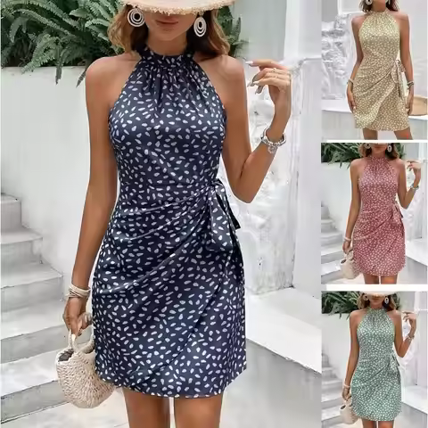Polka Dot Lace up Dr Slimming Waist without Belt Fre Sle Women's Dr Ciwalk Summer Collection Svel Go
