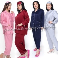 Sleepwear jumbo Long Sleeve Pants SET/Pajama big size LD120 satin Plain Suit/piama Women | baju tidu