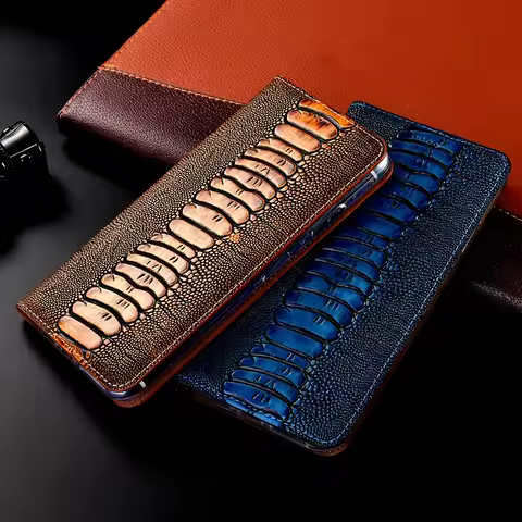 Ostrich Foot Genuine Leather Flip Phone Case Suitable For Tecno Camon 18 18T 18i 18P 19 20 Pro Premi