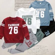 Young Boy 6pcs Set Casual Sports College Street Style Cute 76 Number Letter Print Sweatshirt & Long 