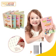 [SIGNECER] 4 Books of Children's Magic Books, Reusable 3D Calligraphy Copybooks, English Number Lett