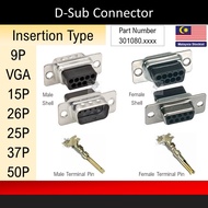 Insertion Type D-Sub Connectors, Terminal Inserts, DP9, DB15, DB25, DB26, DB37 D Sub Dsub Connector