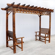 [特價]LOGIS小葡萄架防腐實木涼庭花架含椅戶外庭院 花園景觀椅FFD95