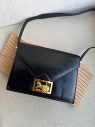 稀有中古包Vintage Celine 深棕馬車大方扣信封風琴包
