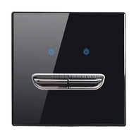 Blue LED Wall Light Switch 2 Gang Tempered Glass Panel Night Light Black Pass Through