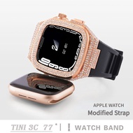 Premium Quality Modified Strap +Diamond Case Set For iWatch 44mm 45mm iWatch Series 8 7 SE 6 5 Silicone Band Metal Accessories