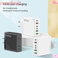 COCOFRUIT 160W Charger Plug, USB A+C 6 Ports Phone Charger Adapter, with LED EU/US/UK PD QC3.0 Multi