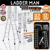 3.7M 12 Step Wider Base Heavy Duty Foldable Ladder Multipurpose Aluminium Folding Long Ladder Tangga Lipat Panjang