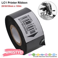 UMISTYDREAMUM9U 1Roll Printer Tape, 100m 25/30/35mm LC1 Printer Ribbon, Durable Black Thermal Coding