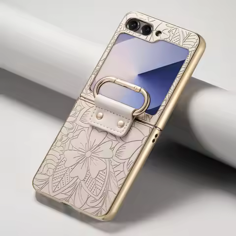 Z Flip8 5G Luxury Case For Samsung Galaxy Z Flip 7 FE Emboss Floral Leather Back Ring Stand Cover Fo