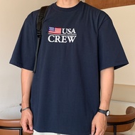 USA Crew Print Oversized T-shirt 100% Heavy Cotton 280g T-shirt Korean Style USA Crew T-shirt