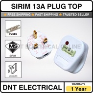 (SIRIM) 13A Plug Top Socket 3 Pin UK White Neon Unbreakable Fused Resilient Extra Safety