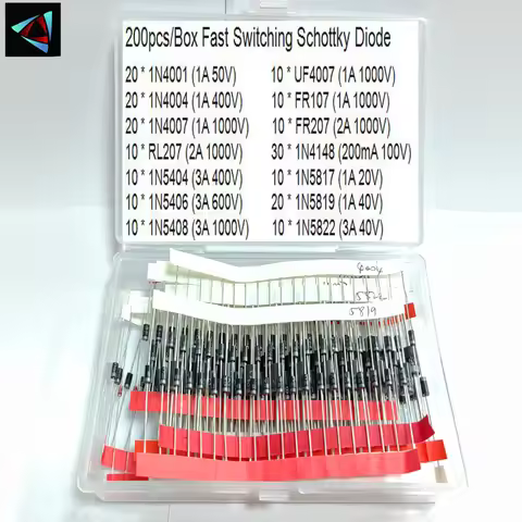 200pcs/Box Fast Switching Schottky Diode Assorted Kit 1N4001 1N4004 1N4007 1N5408 UF4007 FR207 1N581