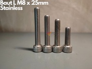 Baut L m8 x 25mm, baut stainless, THE A2-70