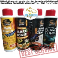 (200ml) Channa Gromming Set For Aquarium Fish(Natural Home/Flare Tonic/Multi vitamins/ Tiger Fish Flare Tonic)