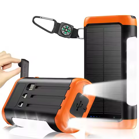 Hand Crank Charging Solar Power Bank 20000mAh Powerbank for iPhone 16 Xiaomi Samsung Charger Poverba