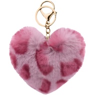 YALLNASL Y2k Leopard Heart Keychain Fuzzy Fluffy Leopard Print Keychain for Women Girls Girlfriend B