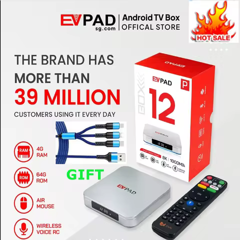 2026 New global tvbox 4GB64GB stable and smooth android TV BOX EVPAD 12P