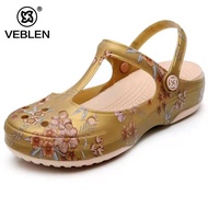 2024 Summer VEBLEN Women's Wedge Heel Sandals Beach Shoes Slippers with Flowers Kasut Tumit Baji Kas