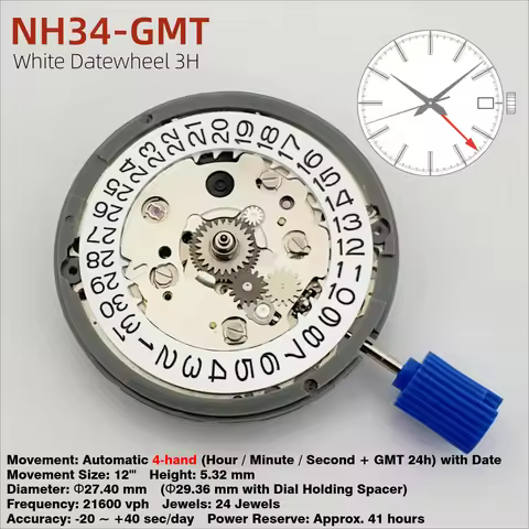 Japan Genuine GMT NH34 Movement Automatic 24 Jewels Mod Mechanical Watch Movement NH34A 24H GMT Hand