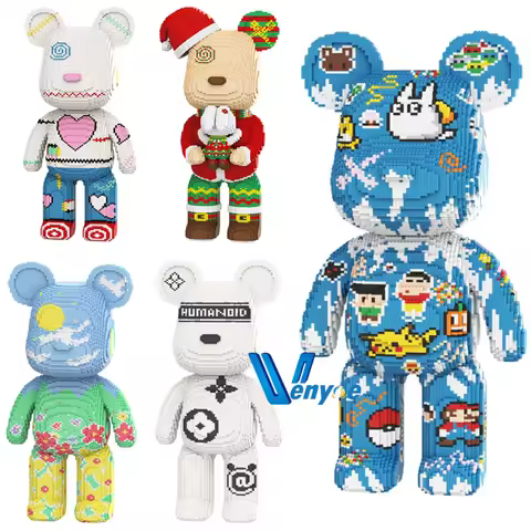 80cm Huge Sticker Graffiti Bear Evil Spirits Bear Mini Building Block Assembly Educational Toys Gift