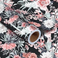 LeZakaa Floral Wrapping Paper Roll - Vintage Floral Design in Black for Mother's Day, Birthday, Vale