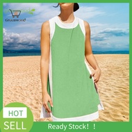 Women's 2-Piece Set - Vibrant Color Block Summer Mini Dress & Shorts