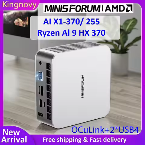 MINISFORUM AI X1 370 255 Mini PC Gamer AMD Ryzen AI 9 HX 370 R7 255 OCuLink 2*USB4 Dual Speaker Desk