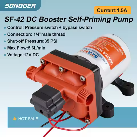 SF-42 DC Booster Self-Priming Pump 5.6L/min 12VDC 35 PSI Shut-off Pressure 1/4"male thread Pressure 