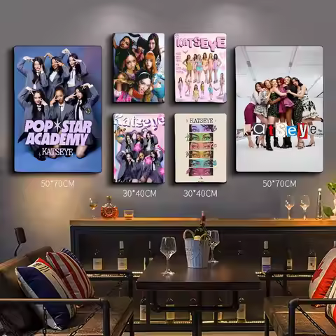 Girl Group KATSEYE Anime Posters Sticky Waterproof Paper Sticker Coffee House Bar Kawaii Room Decor