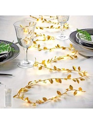 1入組3.2/6.5/9.6英尺模擬黃金葉裝飾串燈，銅線裝飾燈，適用於家庭、客廳牆壁、生日派對、婚禮、假期、餐桌裝飾串燈