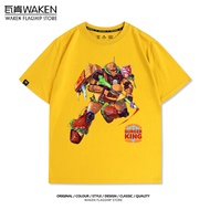 เสื้อยืดคอกลมแขนสั้นผ้าฝ้ายแท้หลวมๆ สำหรับผู้ชาย ดีไซน์รุ่น Gundam Zaku Burger King แฟชั่นฤดูร้อน เส