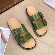 Sandals Slop Jelly Wedges Women 2 Buckle Box Thick Double Layer Sole Pretty Casual Kasut Perempuan T