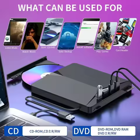 7 in 1 USB 3.0 Type C External Blu-ray Optical Drive with SD/TF Port CD/DVD/BD -/+RW Player Burner W