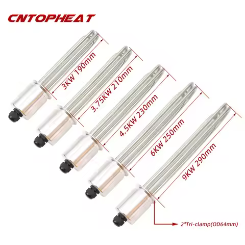 2"Tri-clamp(OD64) 220V/380V SUS304 Electrical Heating Element Immersion Water Heater 3/3.75/4.5/6/9K