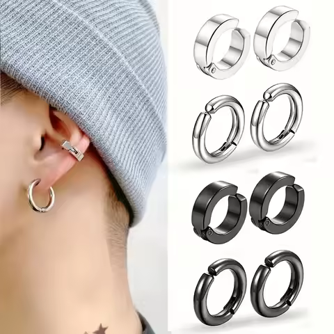 Punk Style 8-Piece Stainless Steel Ear Clip Set - Chic Circle Ear Cuffs, No Piercing Needed, Trendy 