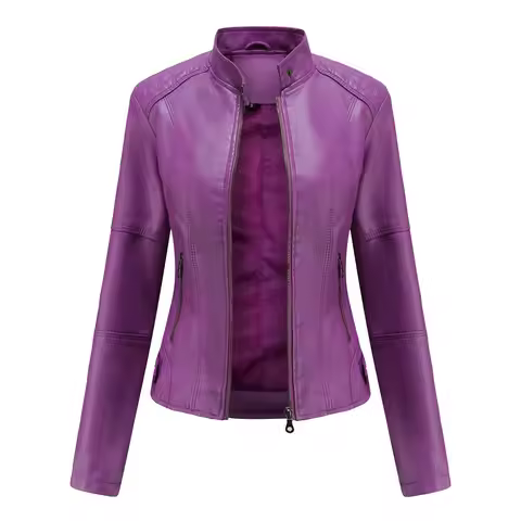 Women Leather Jacket Autumn Thin Ladies Motorcycle Jacket PU Leather Jacket Stand Collar Female Blac