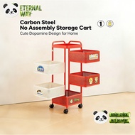 Carbon Steel No Assembly Storage Cart Cute Dopamine Design for Home