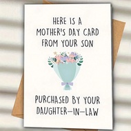 1pc Interesting Mother's Day Card, "Bought By Son, Given By Daughter-In-Law" Mother's Day Gift, Beau