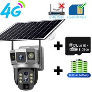 3 Lens 4G Camera 12MP 4G SIM Card Solar CCTV Camera PTZ 10X Zoom Outdoor Wireless 3 Screen Battery S