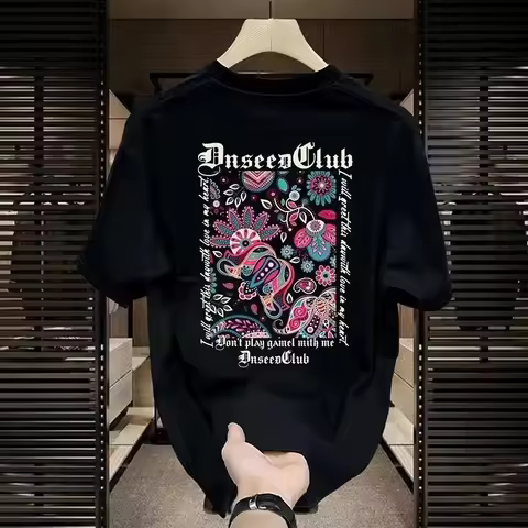 Men's Cotton T-shirts Fitted 5XL Black T Shirt for Men Casual Summer Wear Funny Anime Print Tee Shir