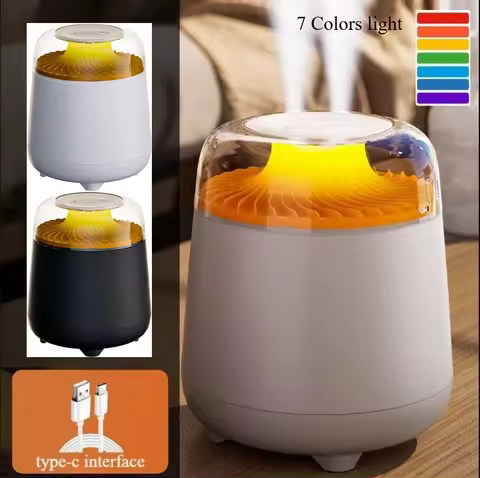 2500ml(88oz) Essential Oil Aroma Diffuser Double Spray Humidifier 7 Color Flame Lights for Home Offi