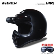 BOSHELM HELM CAKIL HBC HITAM DOFF HELM RETRO FULL FACE SNI TERBARU 2024