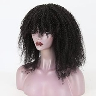 zigzag hair Afro Curly Wig with Bangs Human Hair, Natural Hair Wig for Black Women 210% Density Full