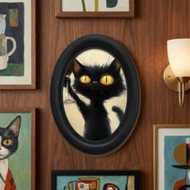 1/6pcs A Quirky Black Cat Wall Decoration, Framed In A Retro Oval Frame, Perfect For Halloween Gifts